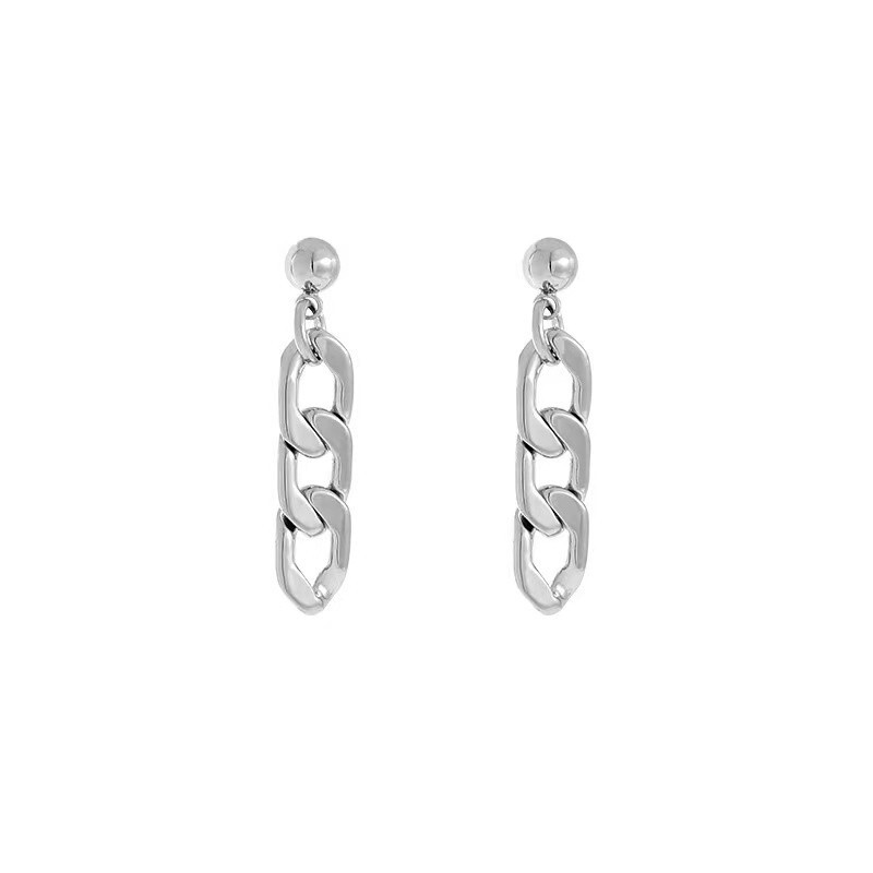 Silver Cuban Link Chain Dangle Stud Earrings Surgical Steel Jewelry Women Men