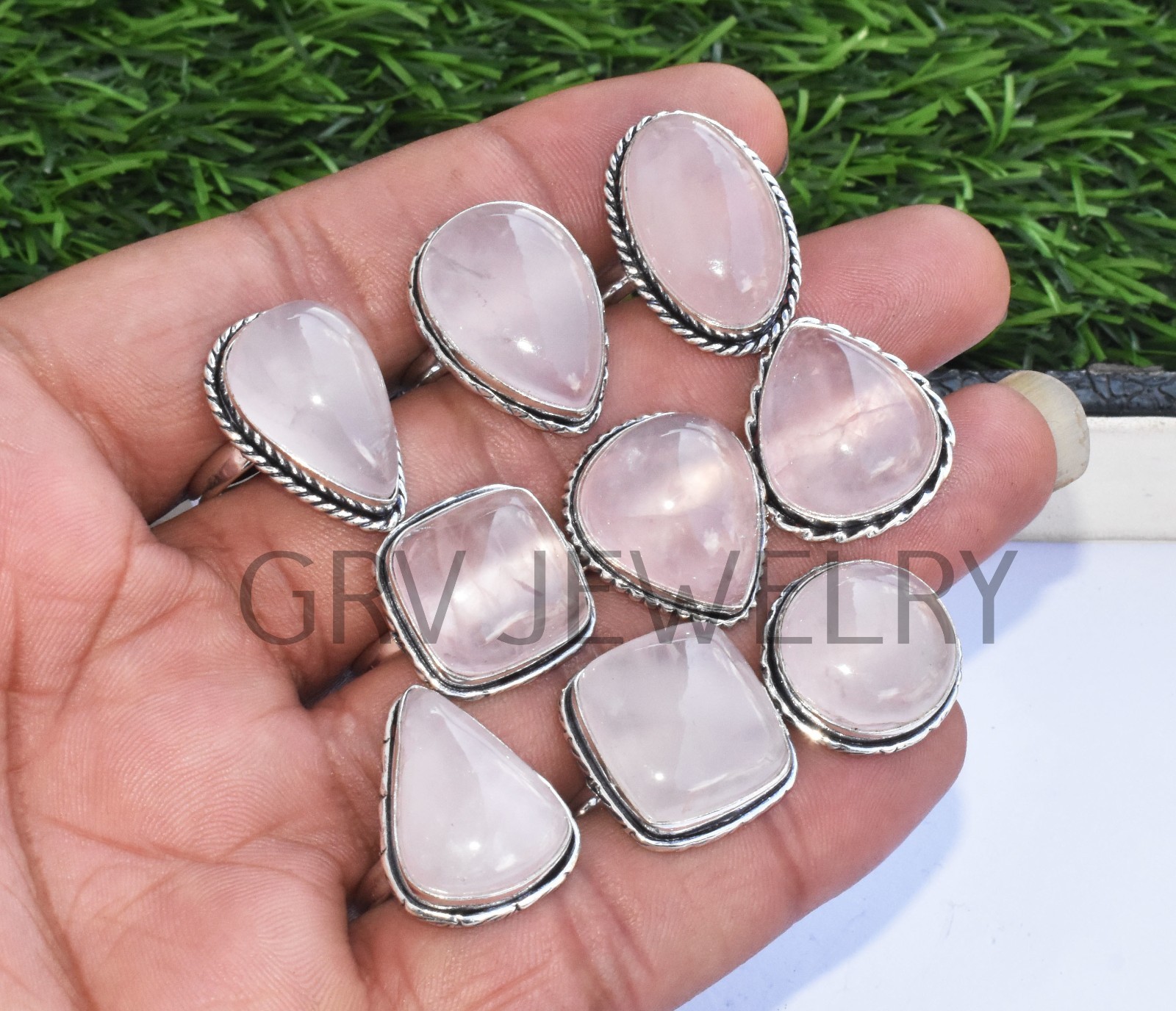 1-500 Pcs Natural Rose Quartz In Wholesale Rings Lot: Silver Plated Whr-10