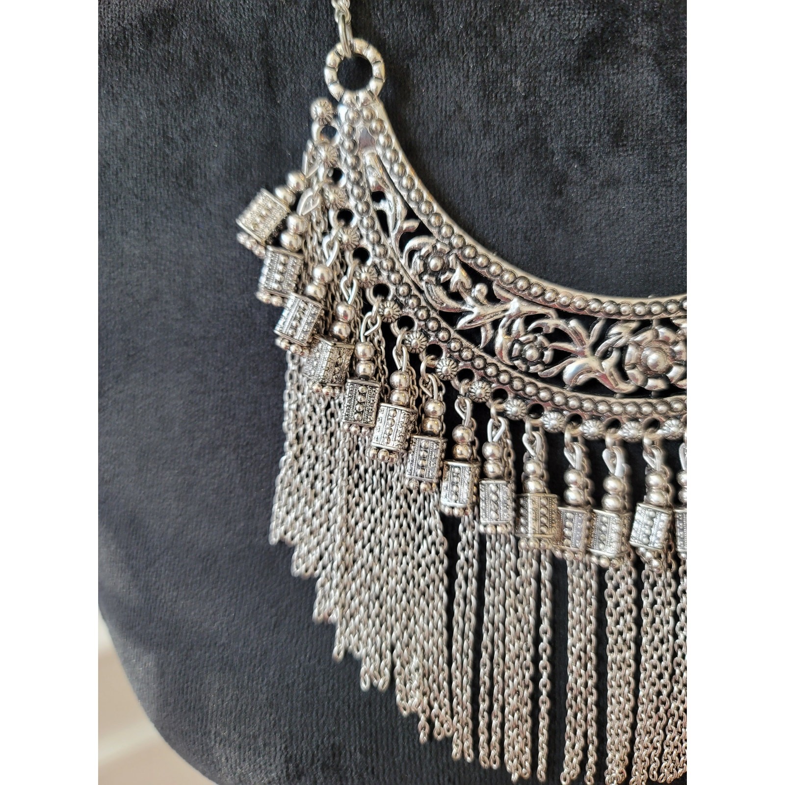 Womens Antique Silver Plated Bohemian Statement Necklace With Lobster Clasp Lock