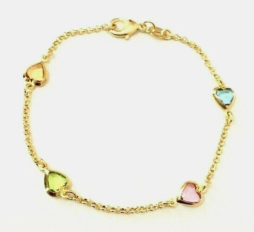 14K GOLD PLATED COLORFULL HEART LOVE BRACELET 7.5”/PULSERA CORAZON 7.5” – BR1826