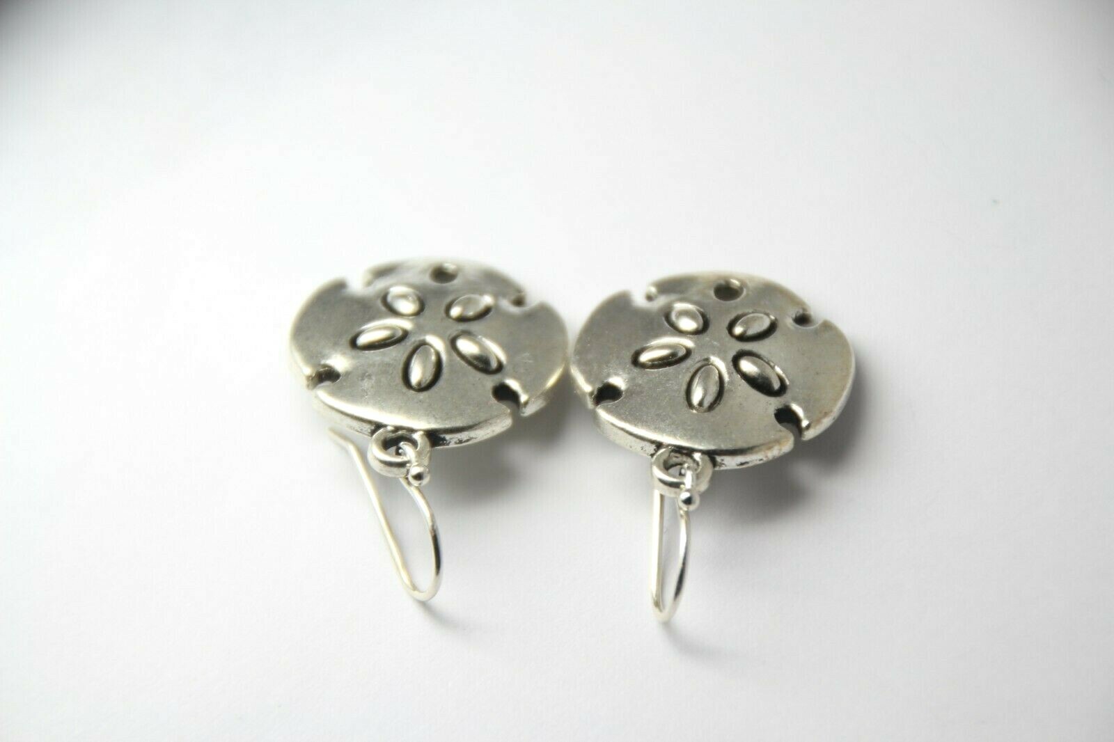 Sand Dollar Beach Charm Earrings .925 sterling silver Hooks pewter Charms 1 1/4″