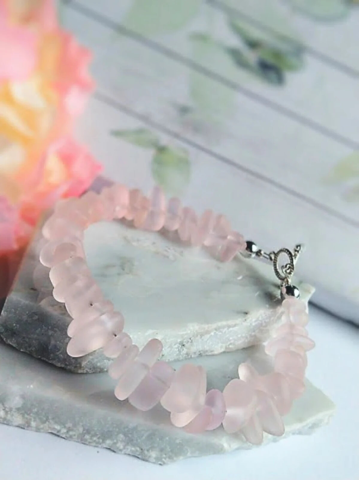 Pink Sea Glass Beach Strand Silver Bracelet, Beach Fashion, Beach Lover’s Gift