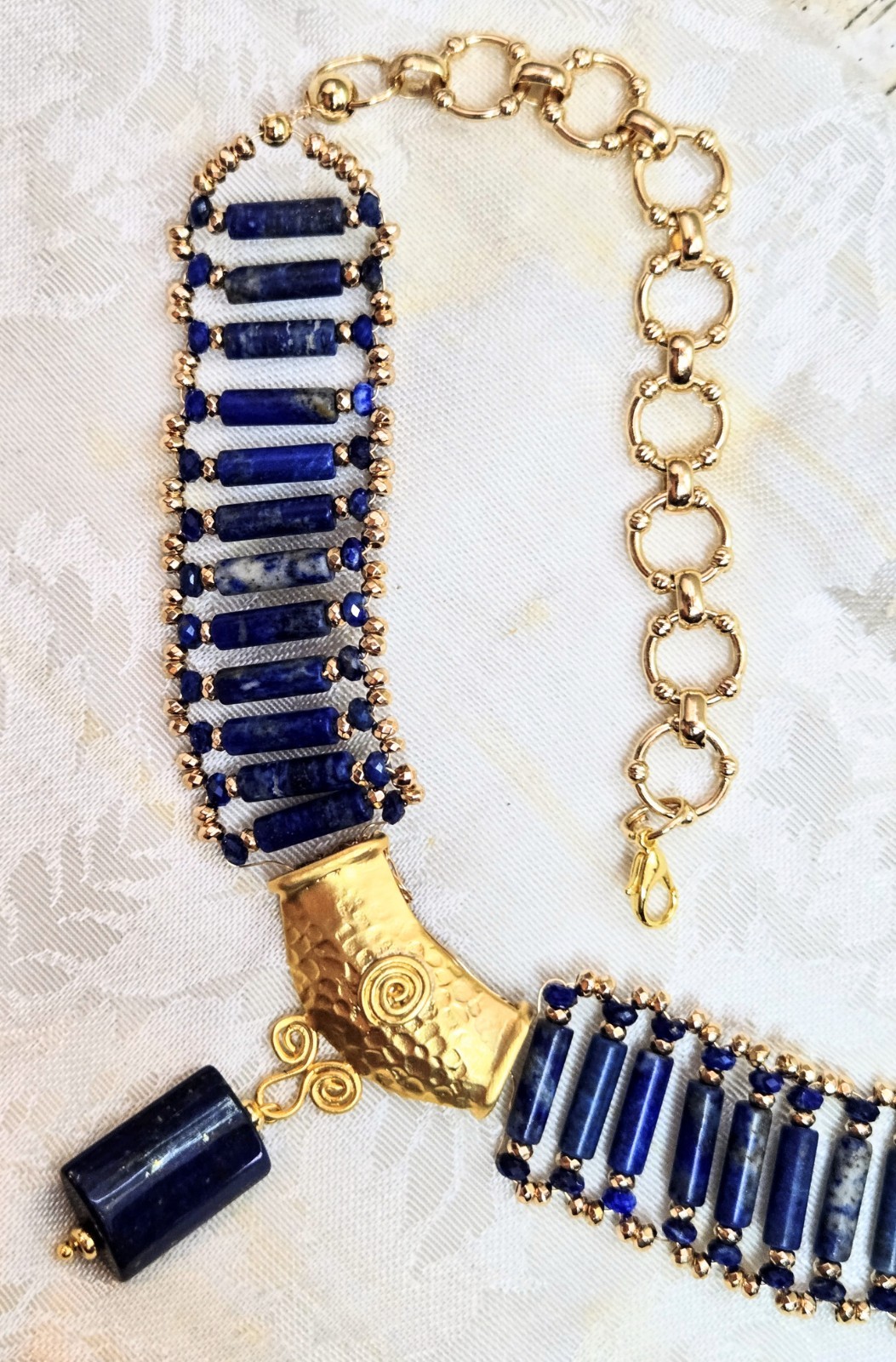 Natural Lapis Lazuli In Ancient Egyptian Inspired Handwoven Necklace -Stunning!
