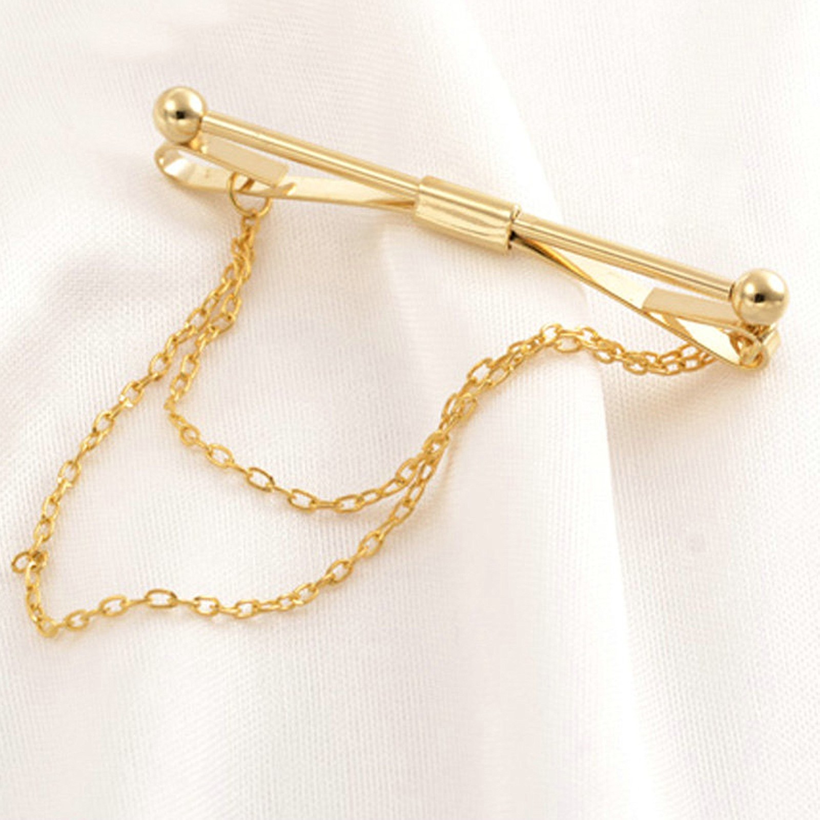2PCS Tie Collar Bar Pin Set for Men – Classic Collar Clip with Hang Chain