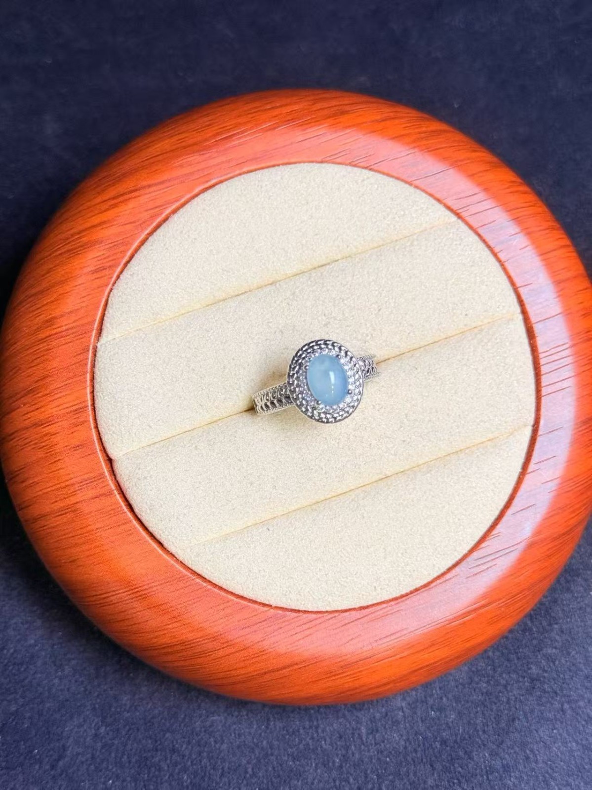 Natural sky blue jadeite ring