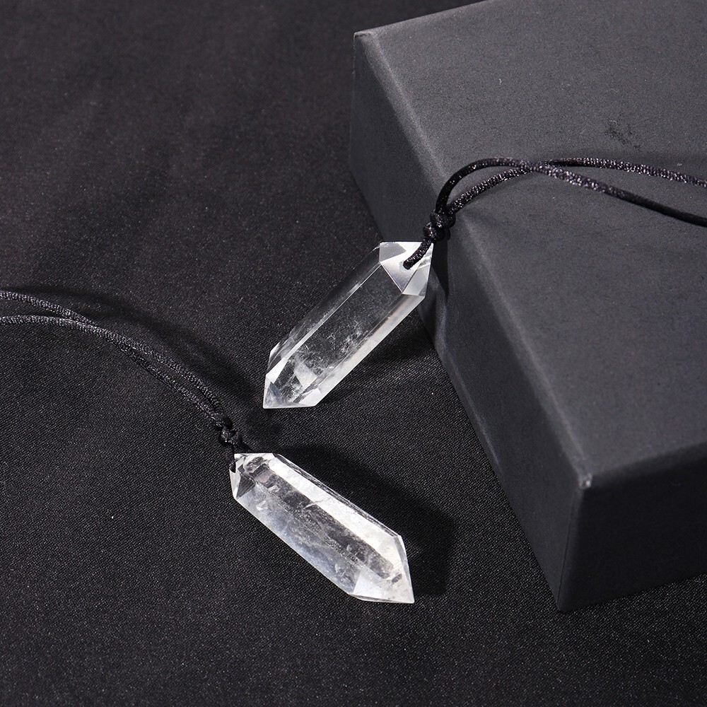 Natural Clear Quartz Double Point Pendant White Crystal Charm Necklace Handmade