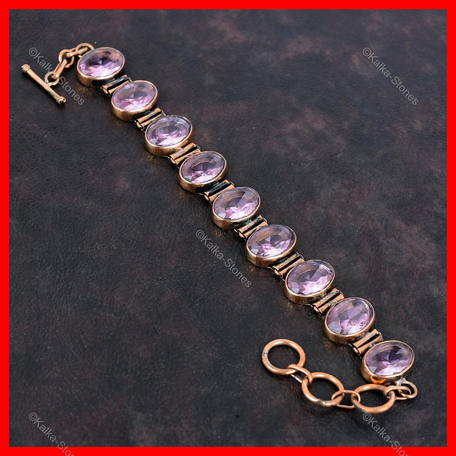 Pink Kunzite Stone Copper Bezel Birthday Anniversary Wedding Bracelet Jewelry