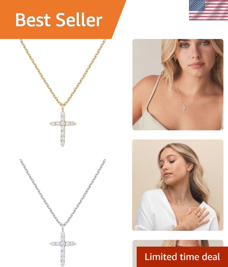 14K Gold Plated Cross Pendant Necklace with Internally Flawless Cubic Zirconia