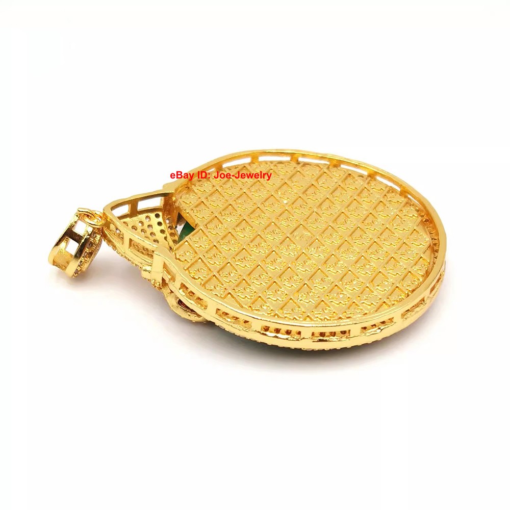 New Yellow Plated Alloy Heated Green Jade Safe-Circle Pendant Best Gift 平安扣