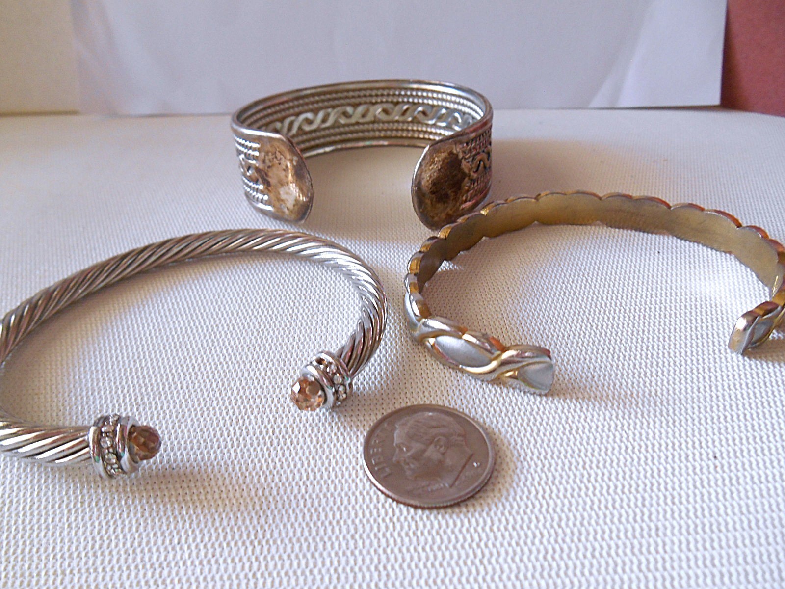 Lot of 3 Silvertone / Goldtone / Bronzetone Cuff Bracelets