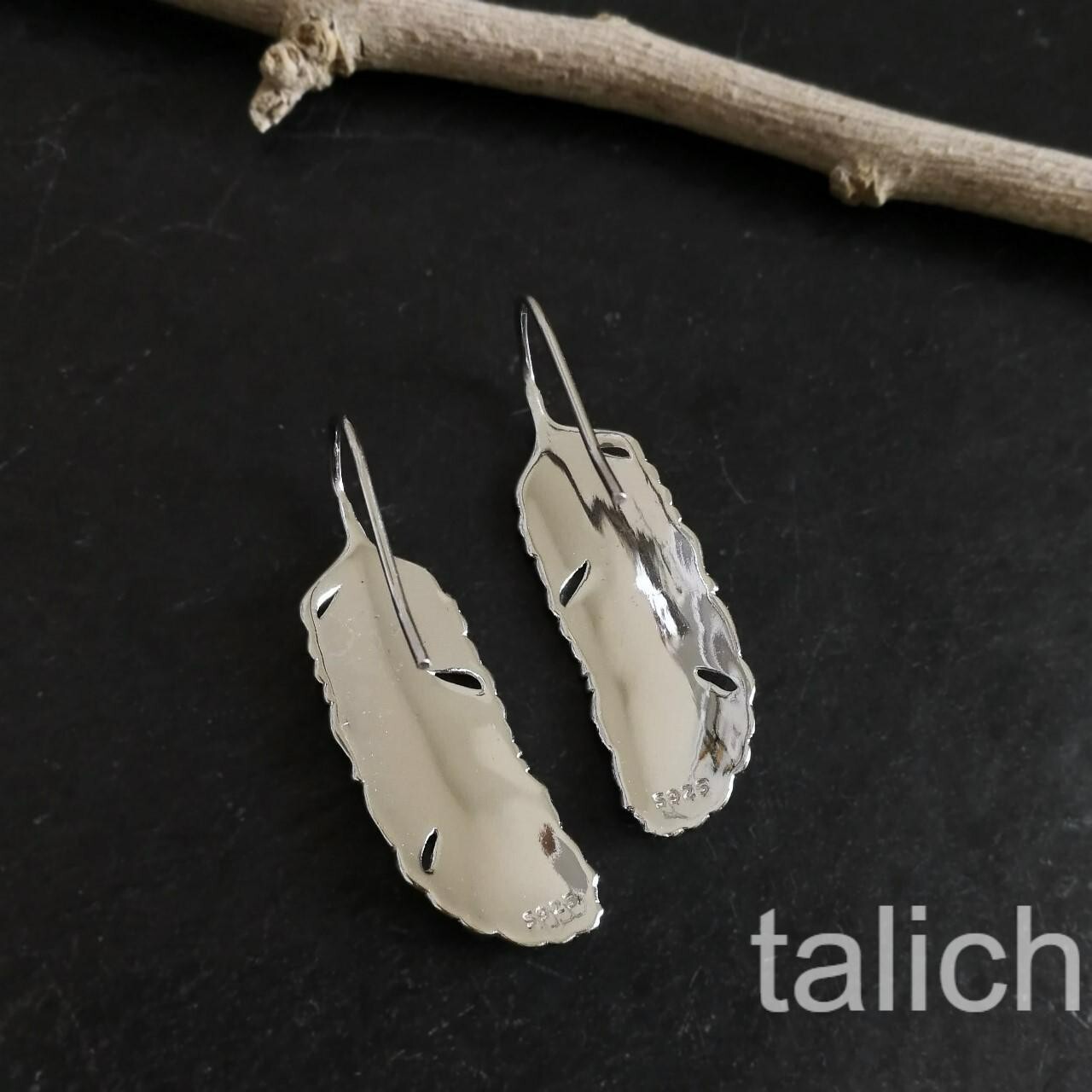 Shiny 925 Sterling Silver Small Feather Drop Earrings Light Weight Chic Unique