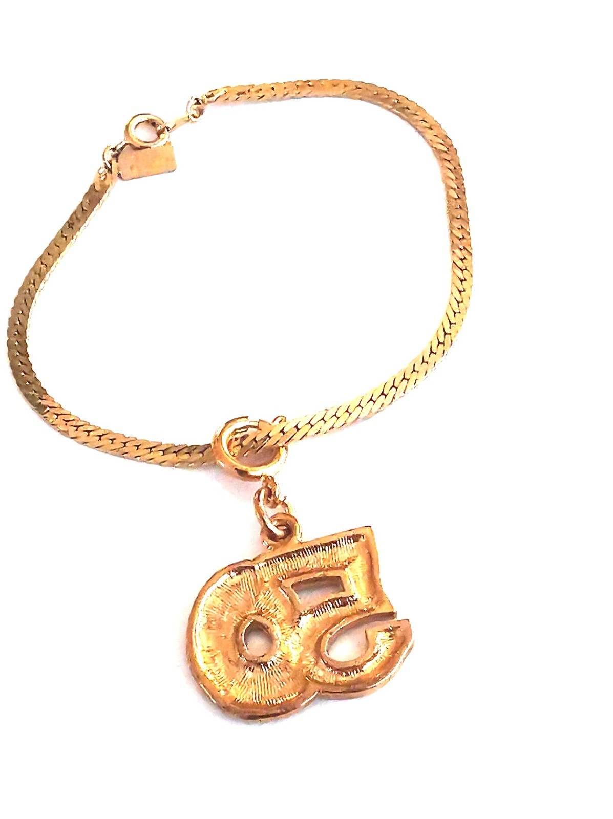 Gold Plated ’50’ Charm And Herringbone Chain Bracelet Great Gift Idea
