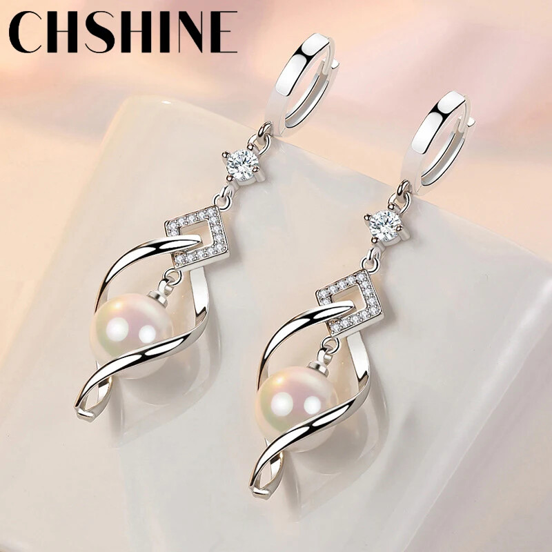 CHSHINE 925 Sterling Silver Pearl Rotate Earrings for Women’s Fashion Jewelry