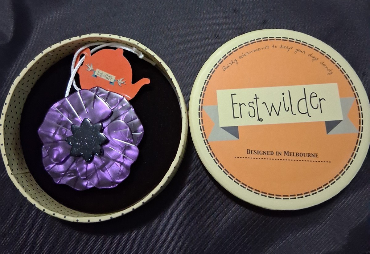 Erstwilder Brooch “Poppy Field” 2017 Purple Version by Designer – Louisa Camille