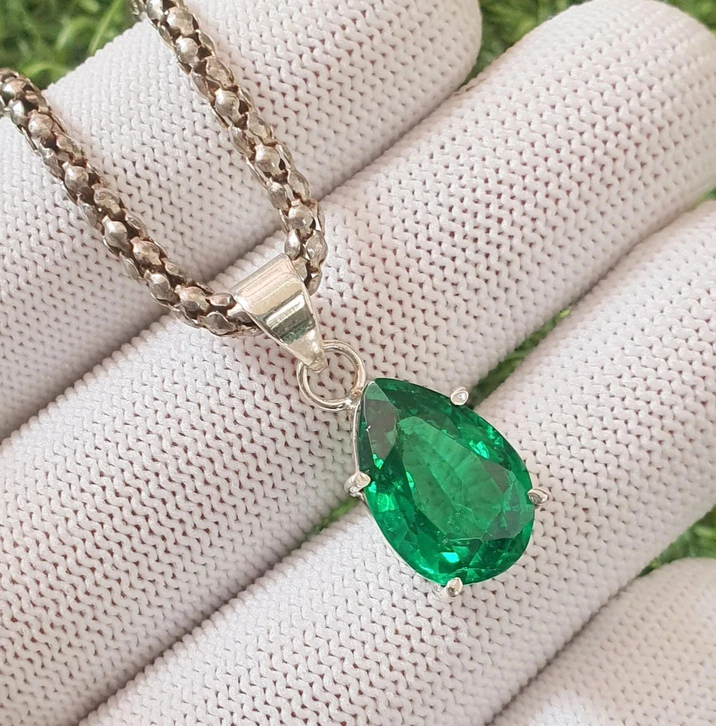 19.20Ct Natural Emerald 925 Silver Pear Cut Pendant Gorgeous Gemstone with chain
