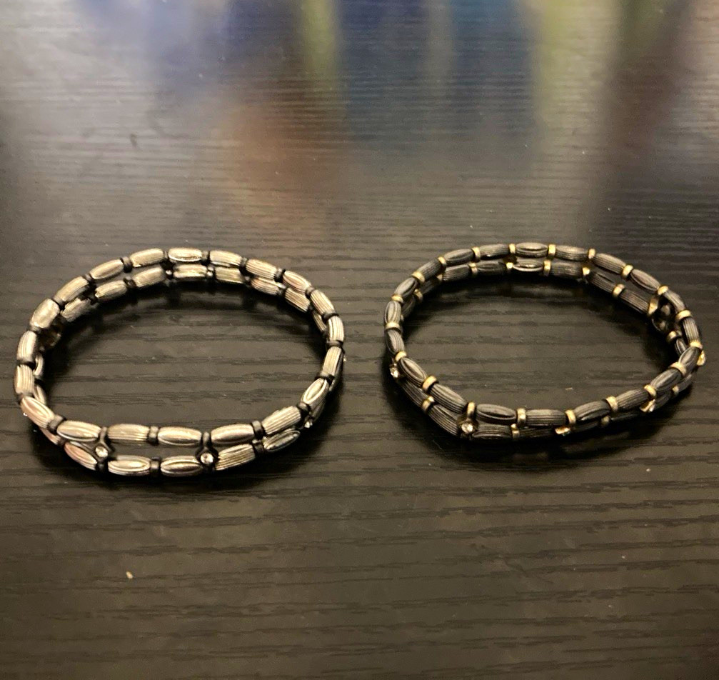 Silver Tone Stretch Beaded Bracelet, No Clasp, Metal, small stones