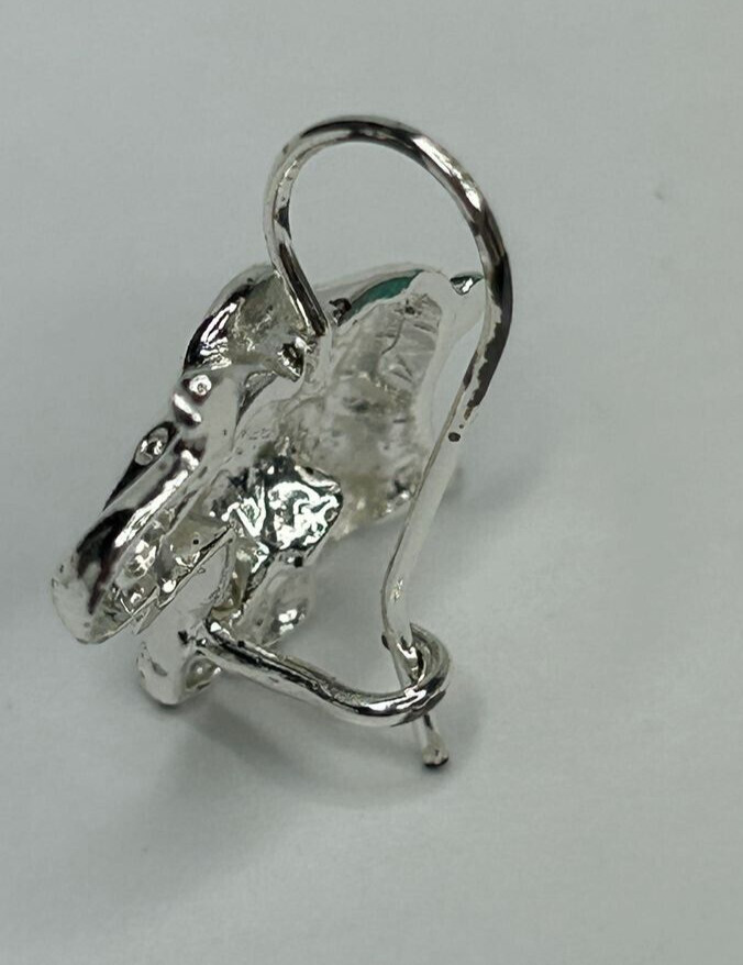 925 Elephant Earrings 0.75in Drop Silver Tone French Wire Detailed Trunk Up