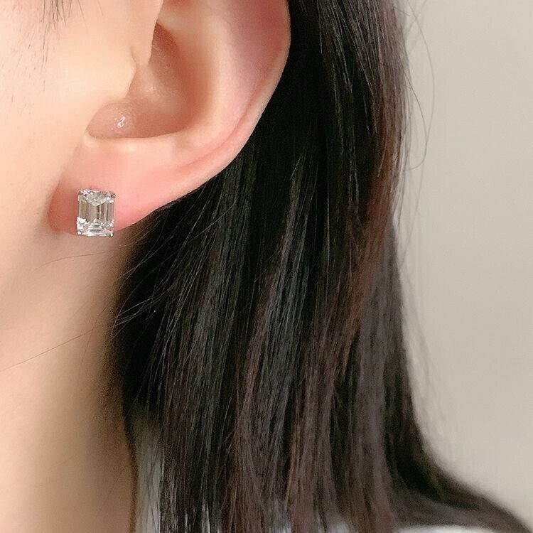 3CT Rectangle Canary Created Diamond Stud Earrings in 925 Solid Silver