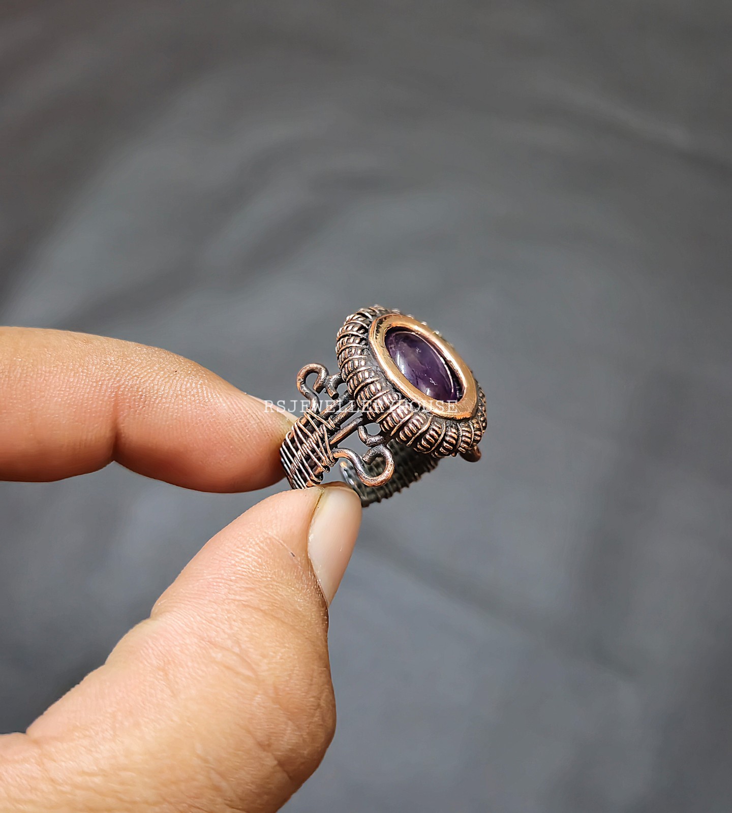 African Amethyst Ring Copper Wire Wrapped Ring Adjustable Ring Handmade Ring