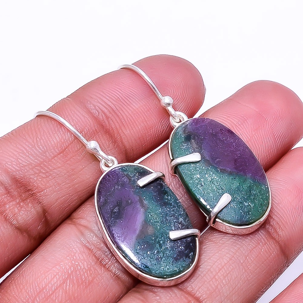 Ruby With Zoisite -Tanzania 925 Sterling Silver Handmade Earring 1.56″ E52