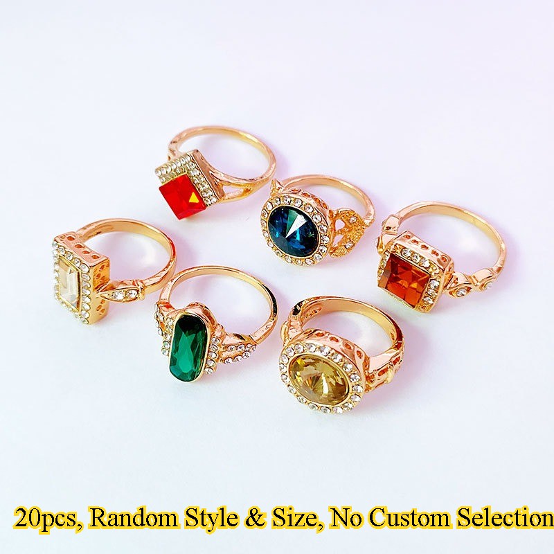 20 Pcs Lot Fashion KC Gold Crystal Ring Mixed Colorful Gemstone Jewelry