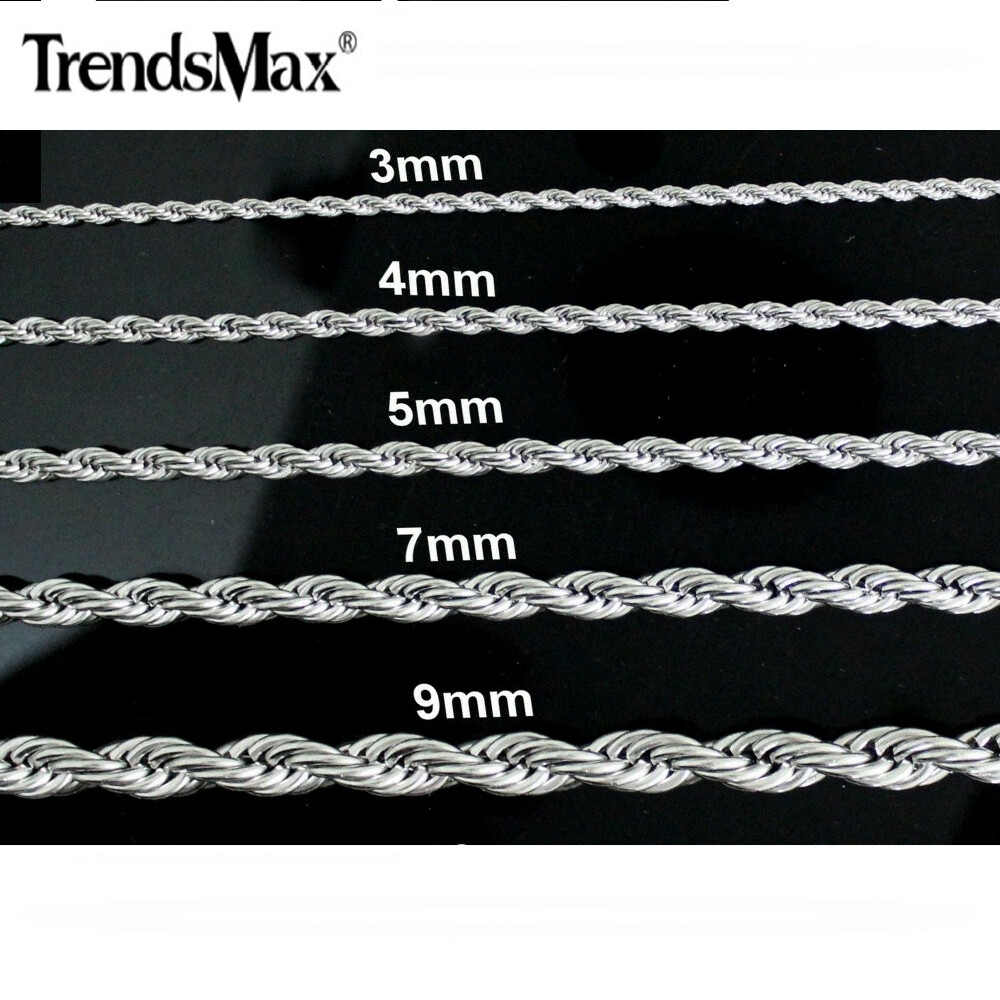 3/5/7mm 16-30″ Men’s Stainless Steel Twisted Rope Chain Necklace Choker Jewelry