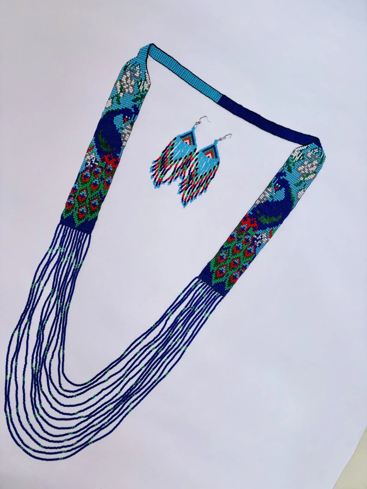 HANDMADE EUROPE STYLE HANDMADE ETHNIC MULTI-COLOR BEADED NECKLACE EARRINGS SET