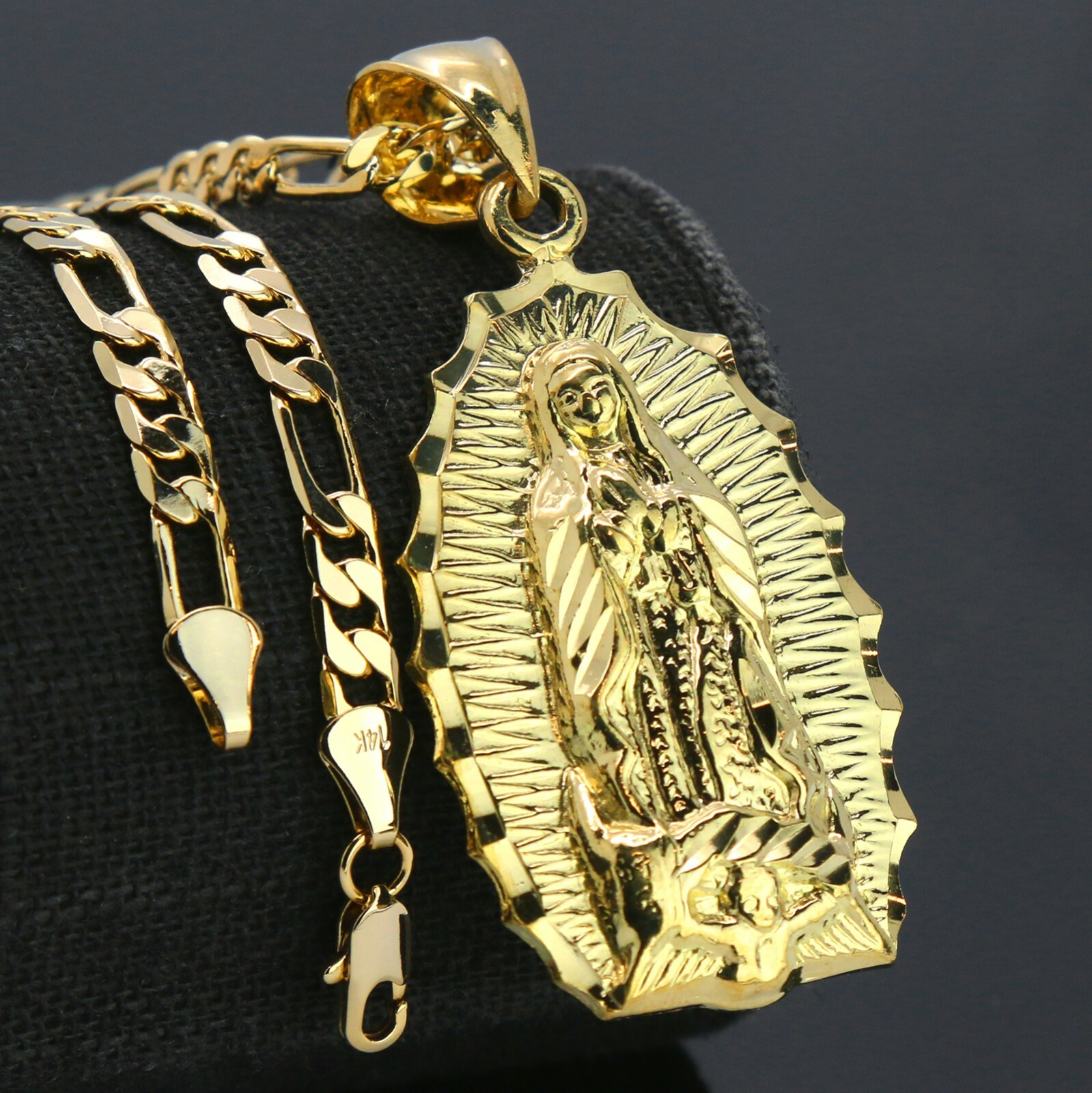 Our lady of Guadalupe 14k Gold Plated Brass Pendant 18″ Figaro Choker Chain