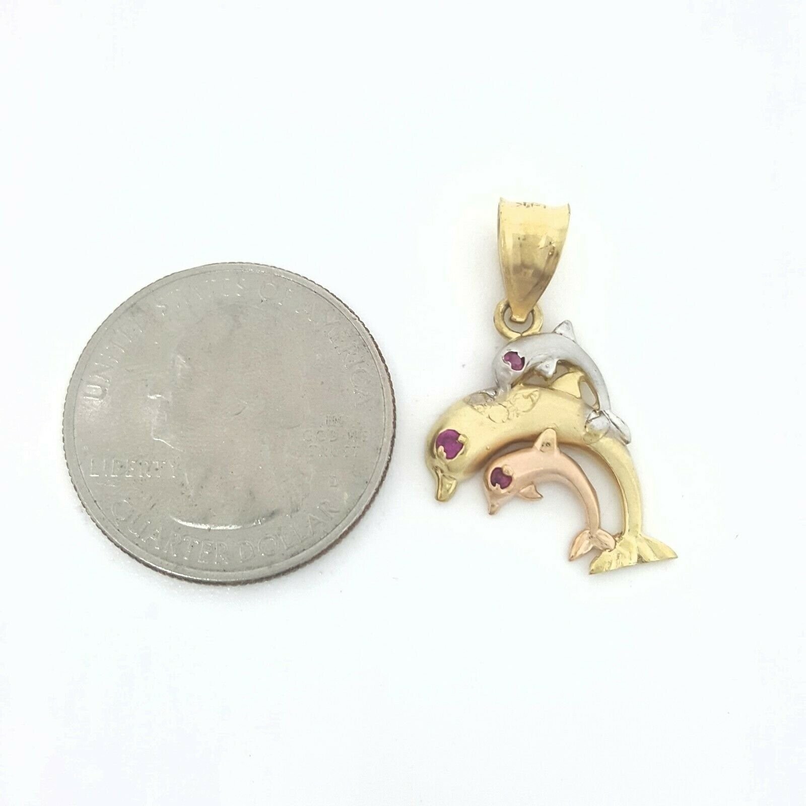 New 14k tri color Gold 3 dolphins Pendant charm gift fine jewelry for her 2.4g