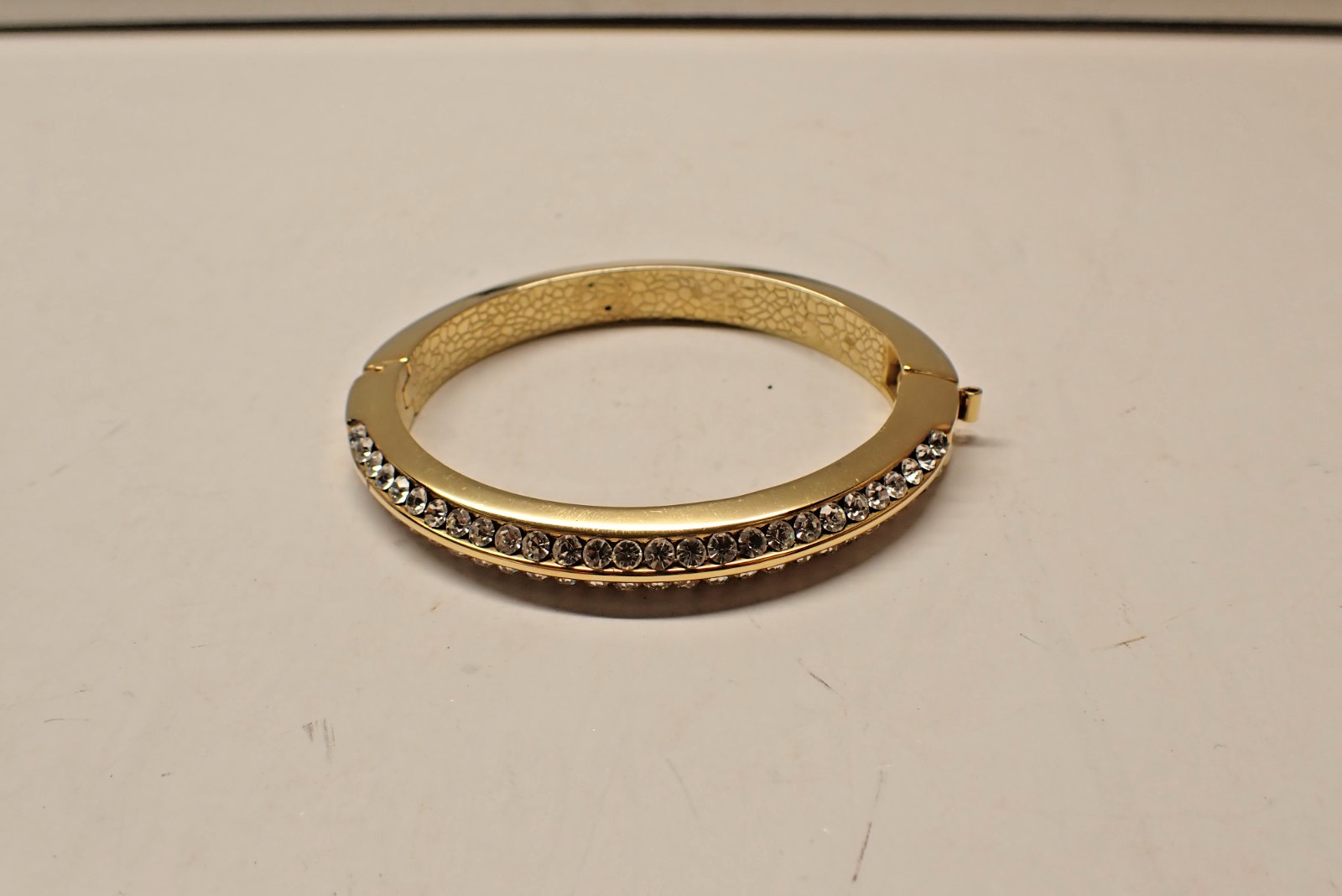 Sparkling Gold Tone Double Row Clear Rhineston Push Button Bracelet
