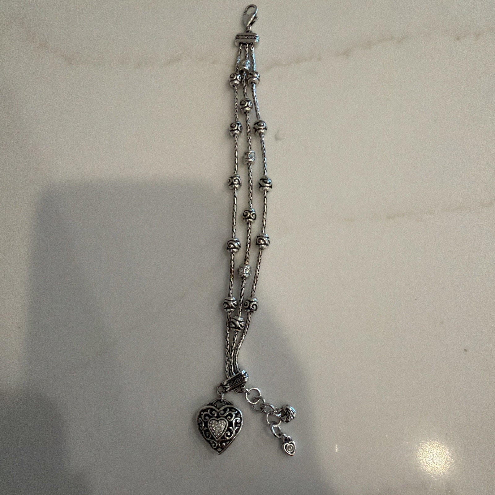 Brighton Reno Heart Silver Crystal Charm Bracelet