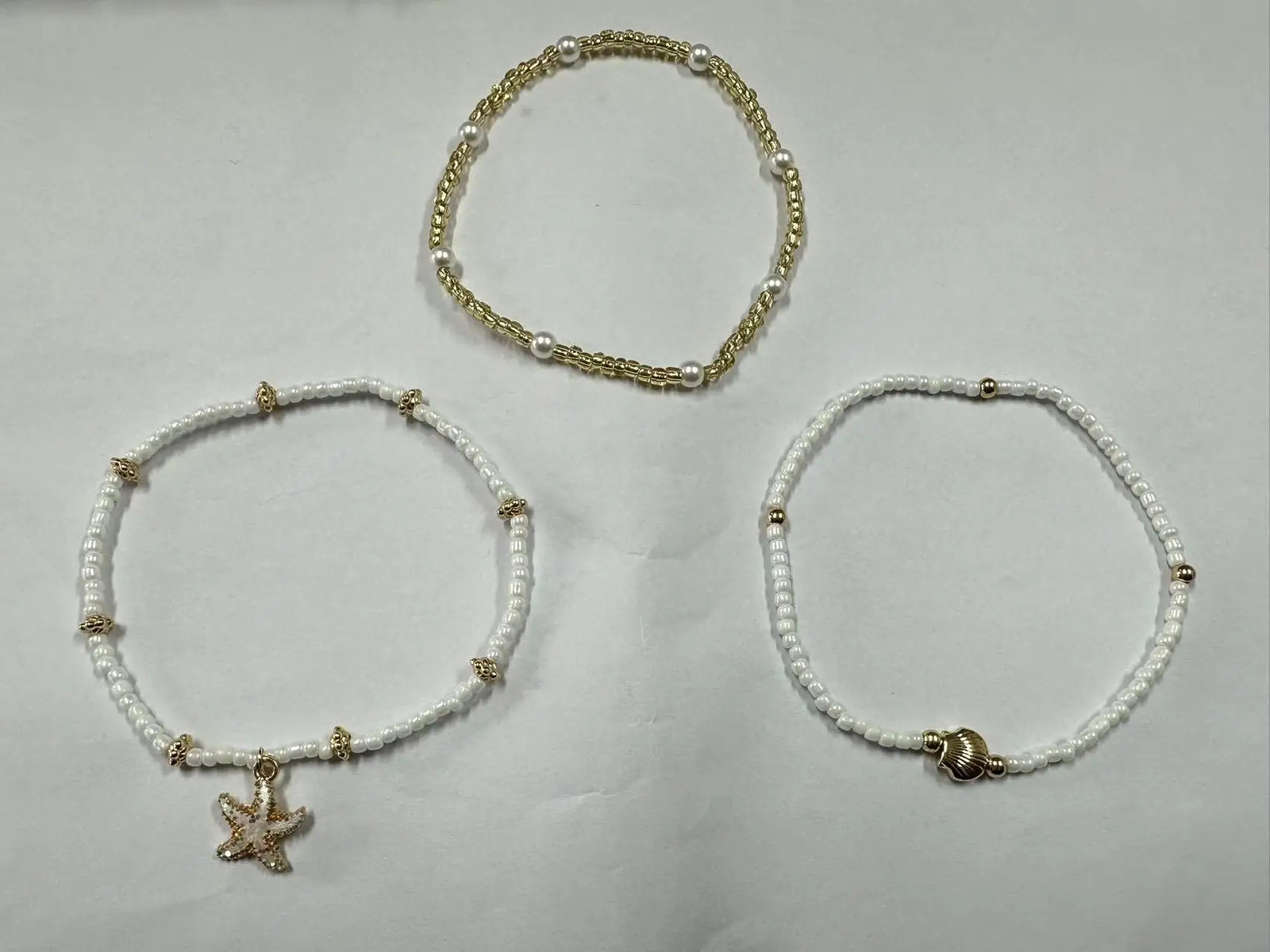 Summer Bohemian Style Starfish Shell Millet Bead Ankle Chain Three-Layer Set Bea