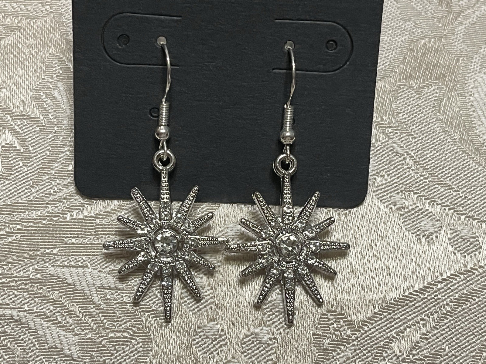 Vintage Retro North Star Starburst Gem Silver Dangle Bohemian Fashion Earrings