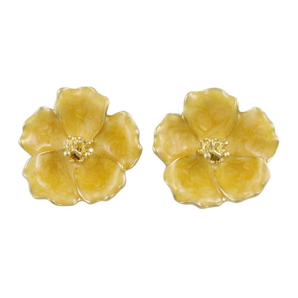 Yellow Flower with Gold Center Pierced Earring – FE610