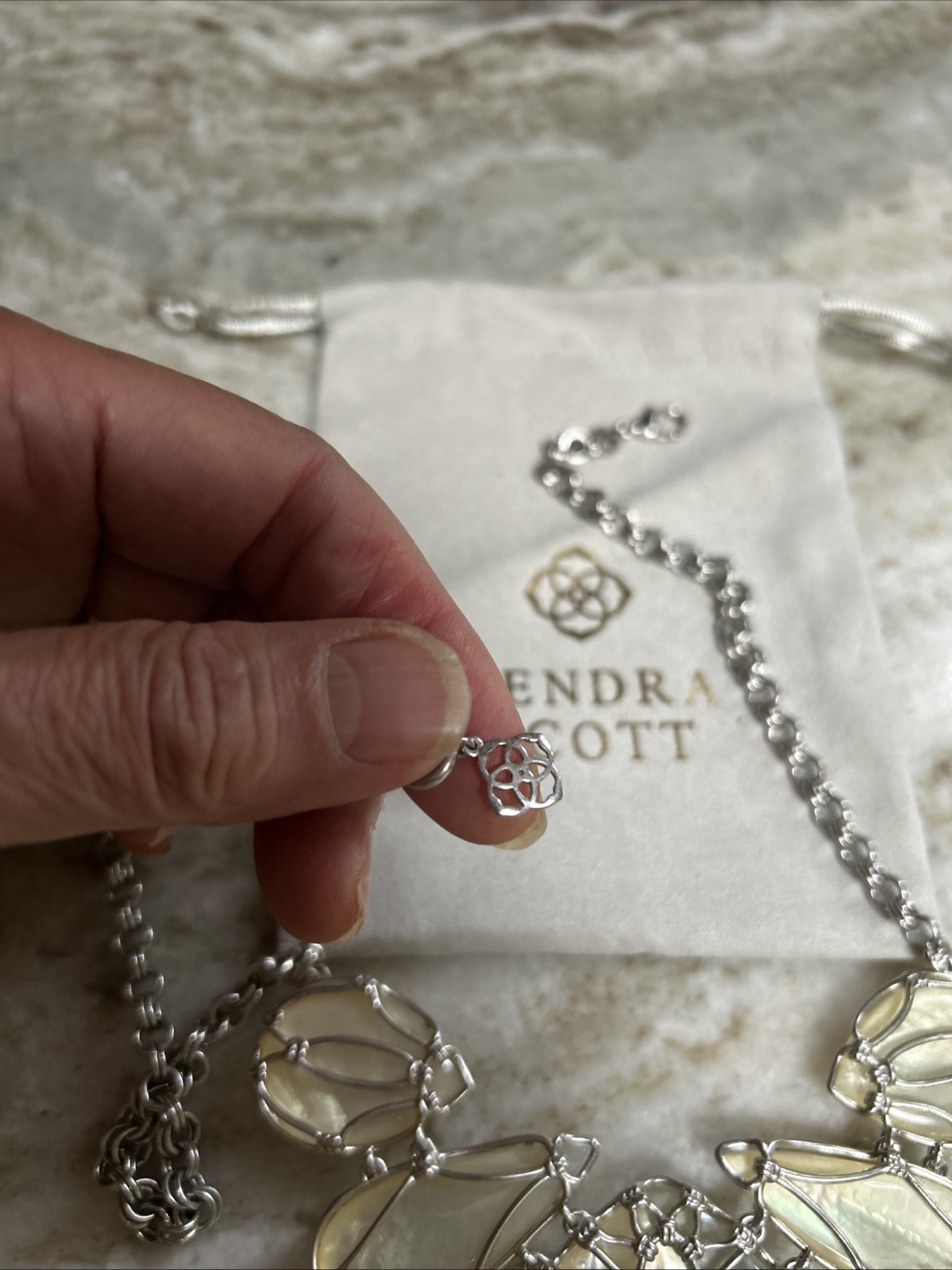 Kendra Scott Kenzie Statement Necklace Silver Ivory Pearl $198 Wedding Formal
