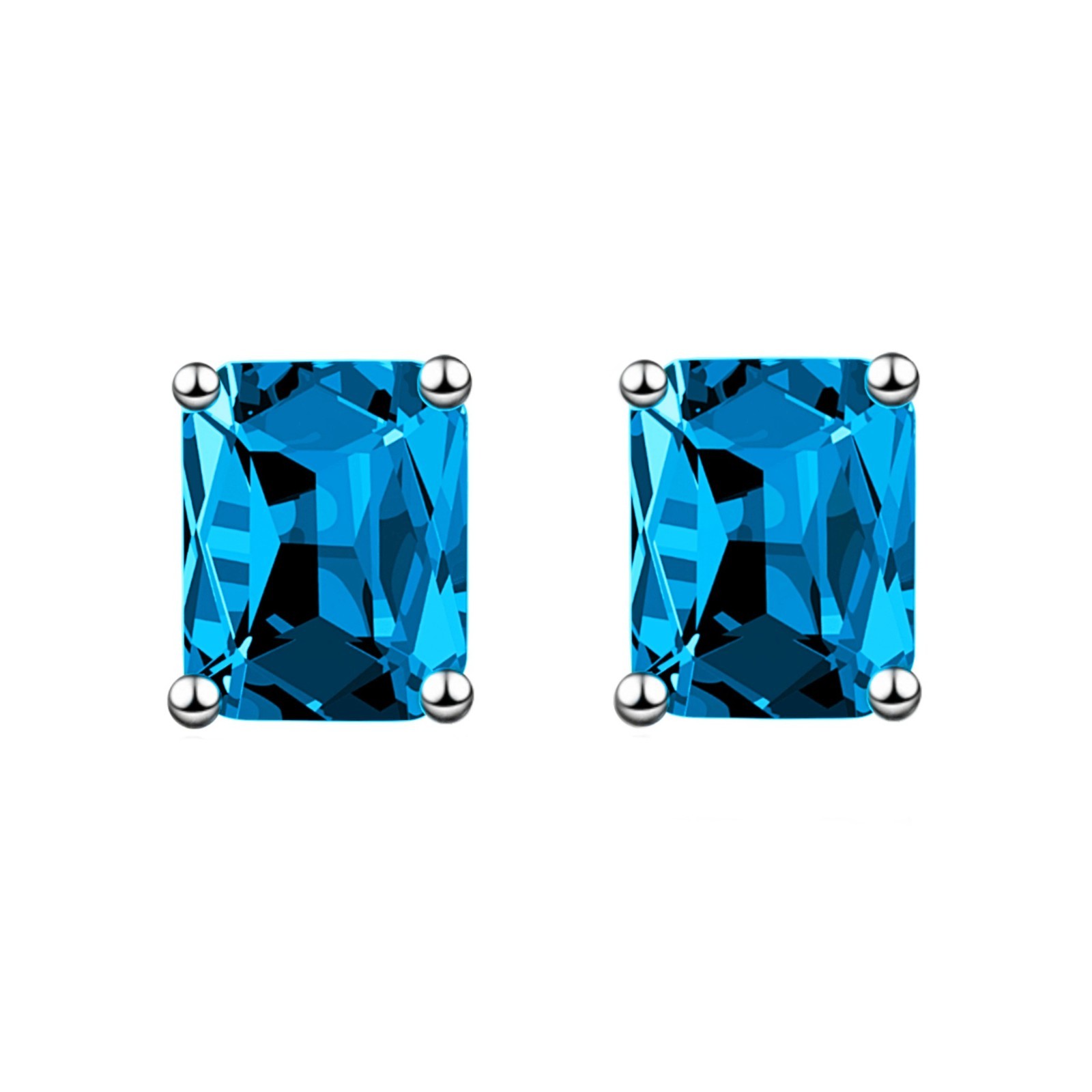 Men Women 925 Silver Post Square Rectangle Cubic Zirconia Stud Earrings PE23