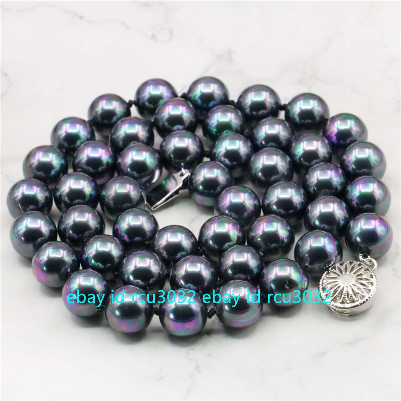 8/10/12/14mm South Sea Black Peacock Round Shell Pearl Beads Necklace 16-36″