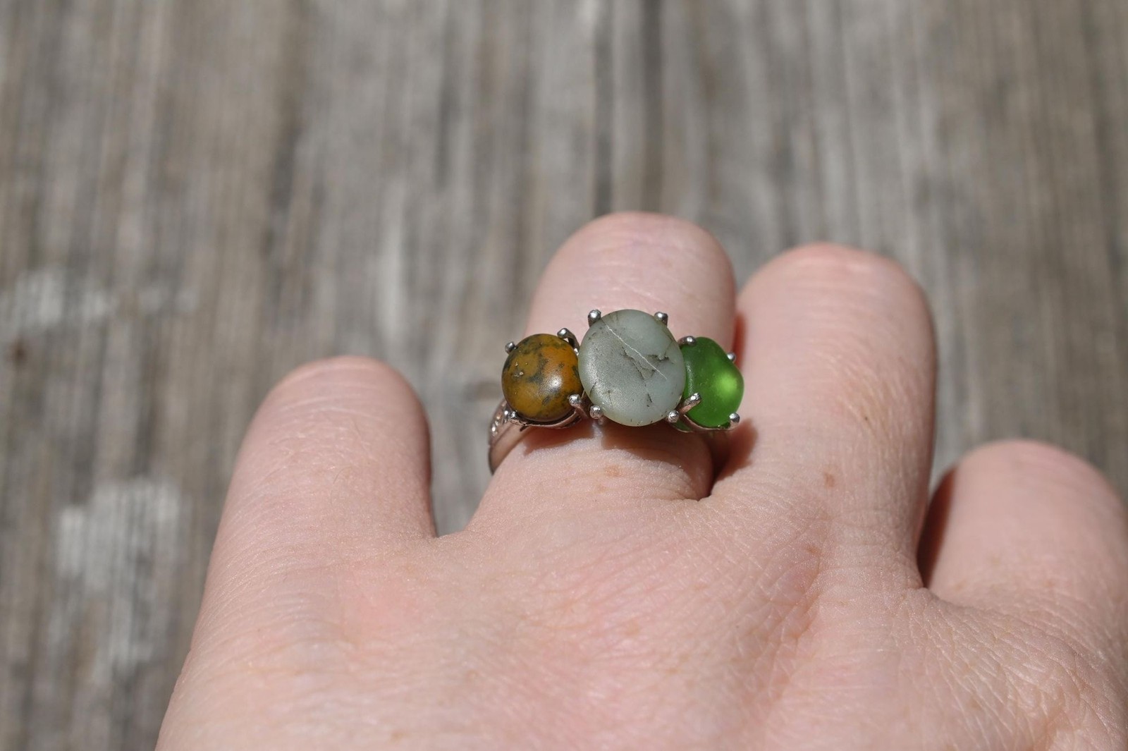 Engagement ring Jasper and green beach glass sterling silver size 3 4 5 6 7 8 9