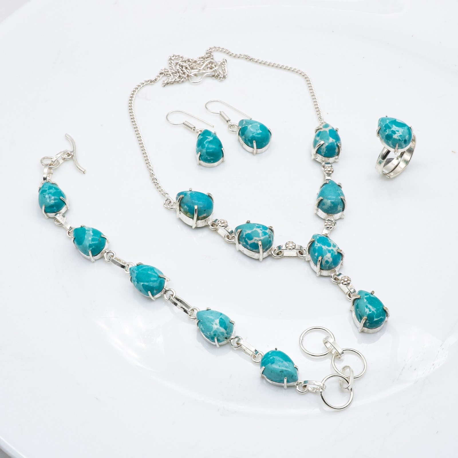 Larimar Gemstone .925 Sterling Silver Handmade Jewelry Set