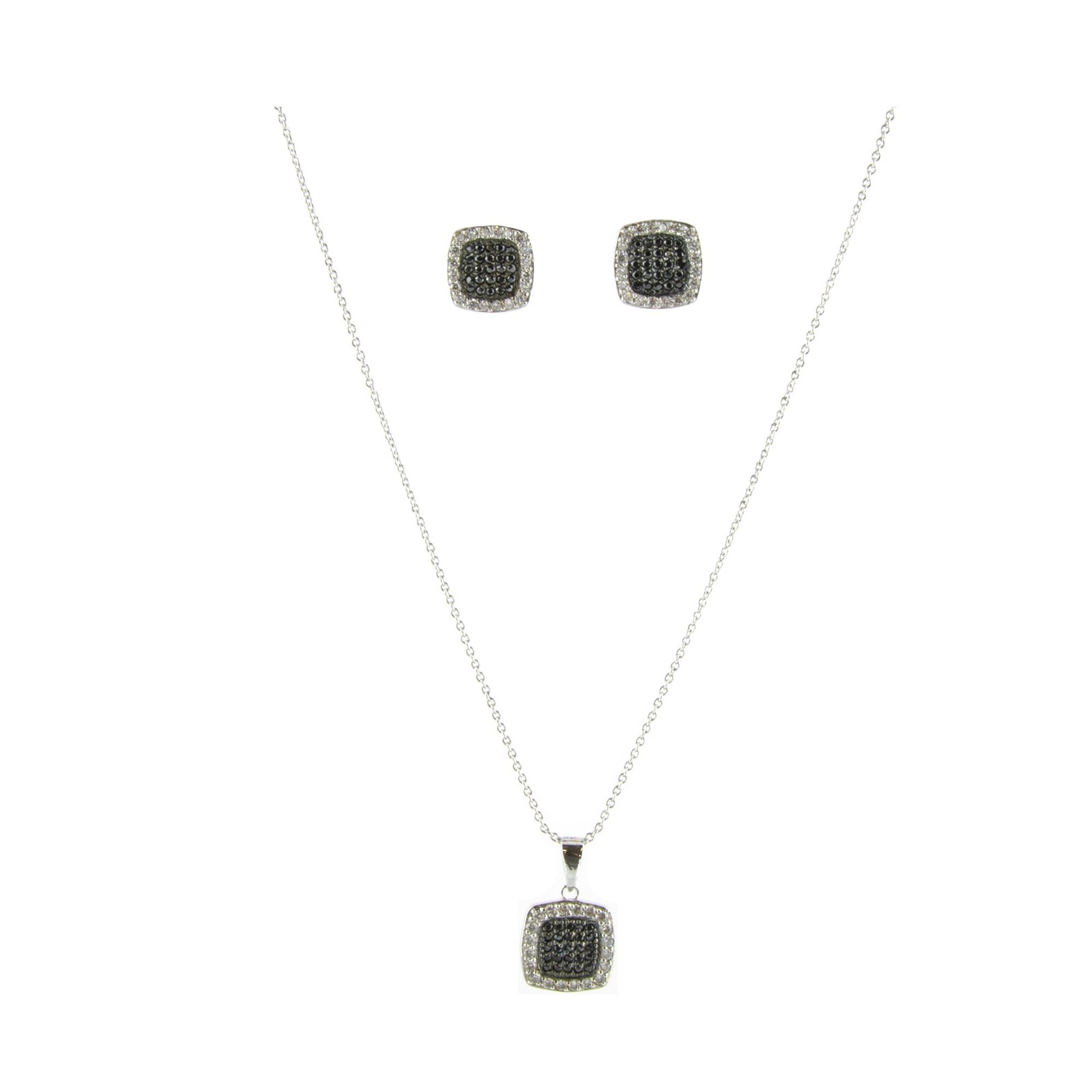 Gold Coast Platinum Plated Black & White Pendant, Necklace and Earrings Set