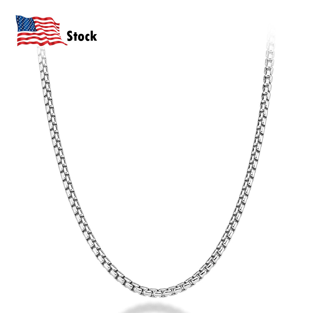 925 Solid Sterling Silver 3mm Round Box Chain Necklace 18″-28″ for Women & Men