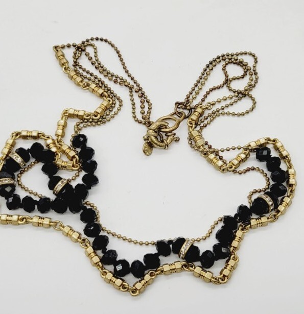 J. Crew Layered Necklace Statement 25 in Gold tone Black Beaded