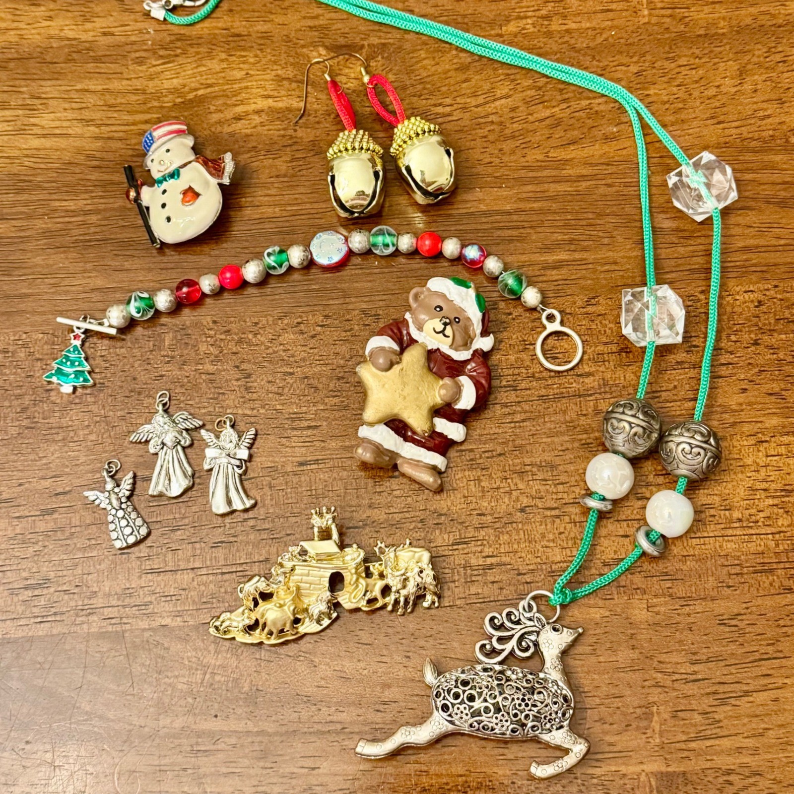 Christmas Holiday Jewelry Lot Reindeer Necklace Bracelet Pins Earrings Charms