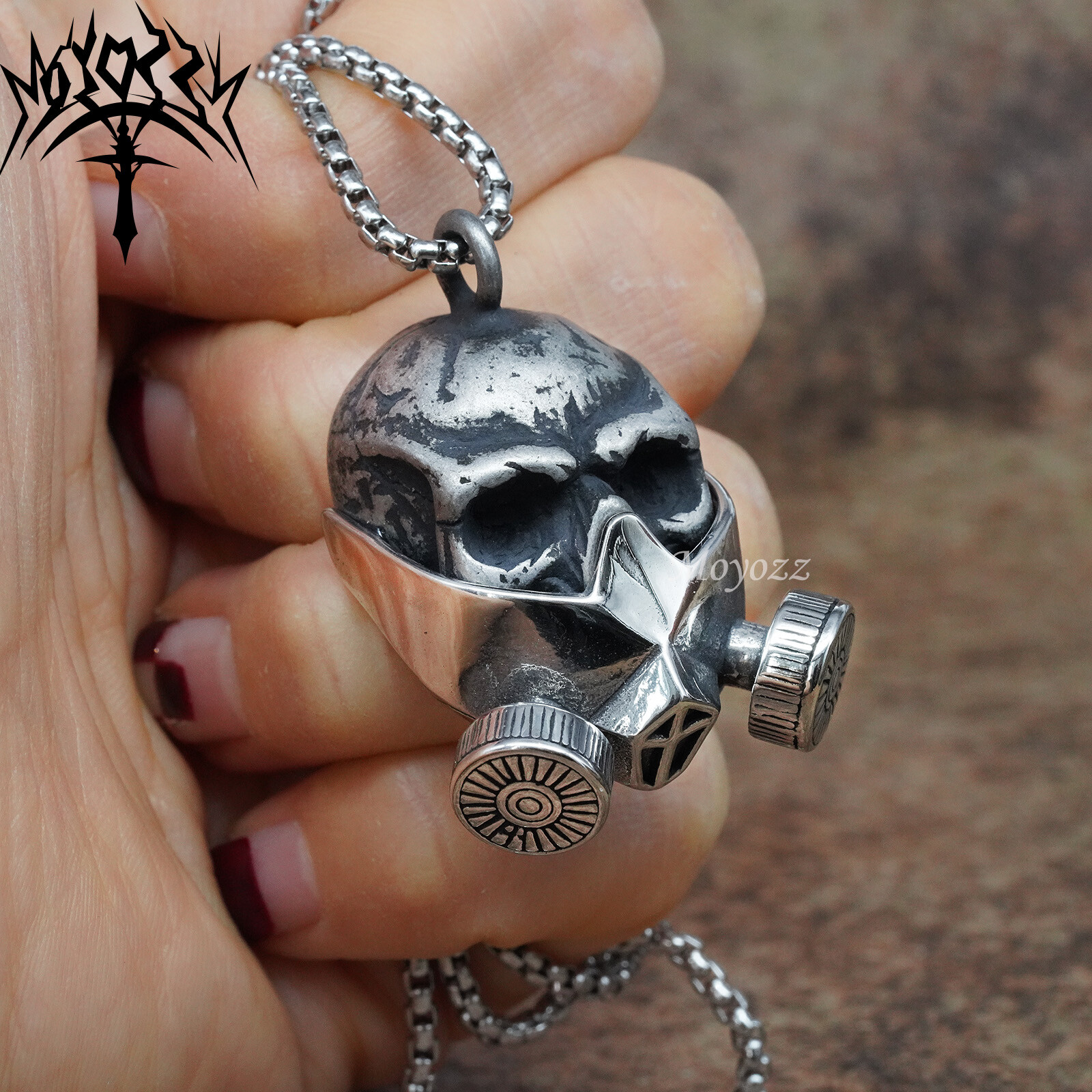 Mens punk gold plated antigas mask skull pendant necklace gothic hip hop bikers