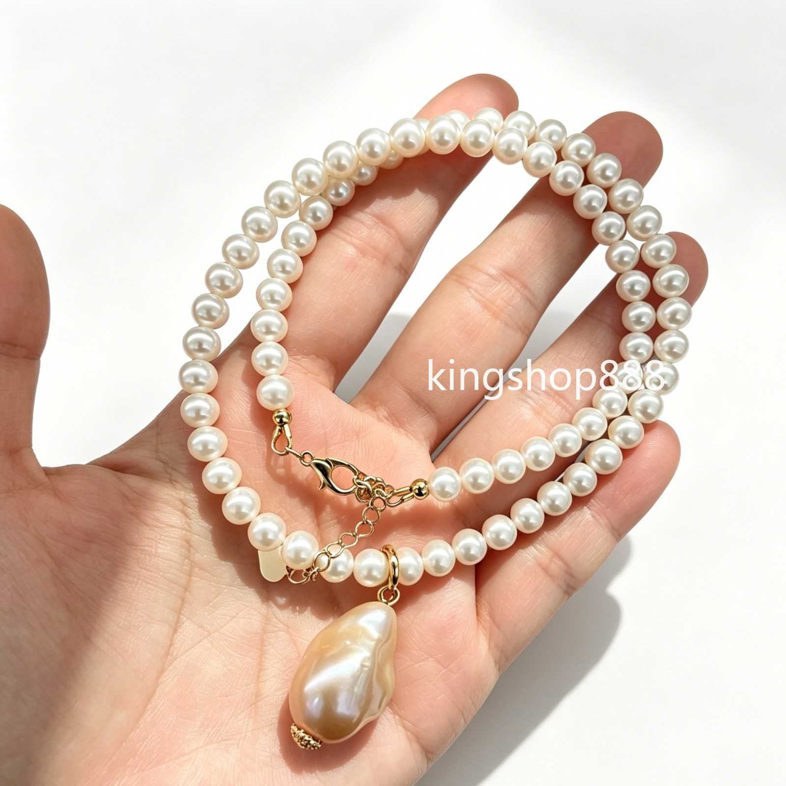 5.5mm Natural Freshwater Keshi Pearl Choker Removable Baroque Pendant Necklace