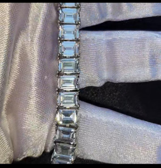 Bezel Treated Diamond 12 Ct Emerald Cut White Tennis Bracelet In 925 Silver