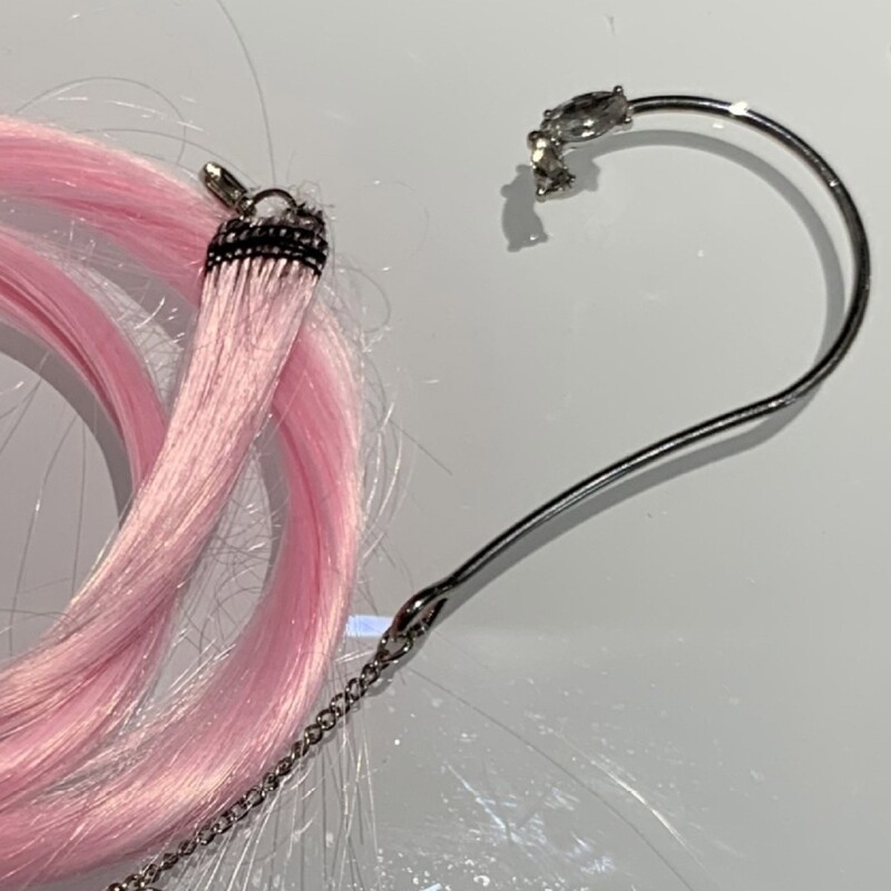 Fashion Pink Long Hair Ear Hook Cute Girl Wigs Dyeing Ear Pendant with Long Hair