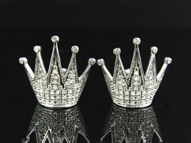 2.34Ct Round Simulated Diamond King Crown Stud Earrings 14k White Gold Plated