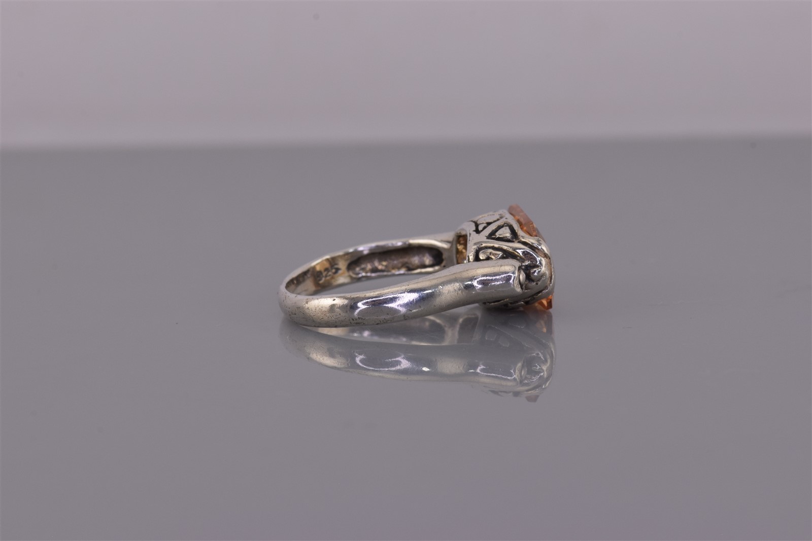 Sterling Silver Orange Radiant Cubic Zirconia Dotted Bezel Band Ring 925 Sz: 5