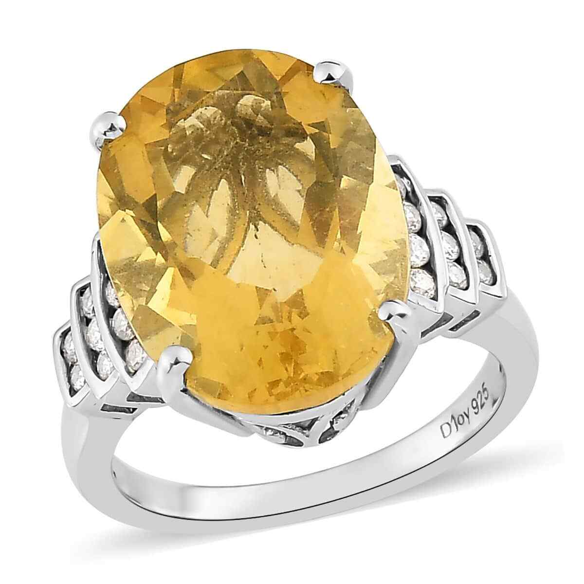 GORGEOUS 11.00ctw Canary Fluorite & Zircon Ring Platinum Plated Size 7